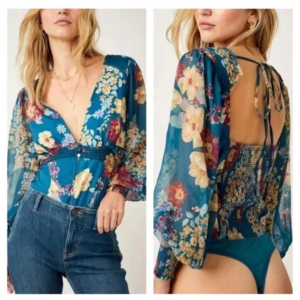 Free people Floral Long Sleeve Bodysuit